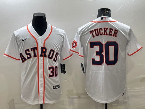 Men's Houston Astros #30 Kyle Tucker White With Patch Cool Base Stitched Jersey